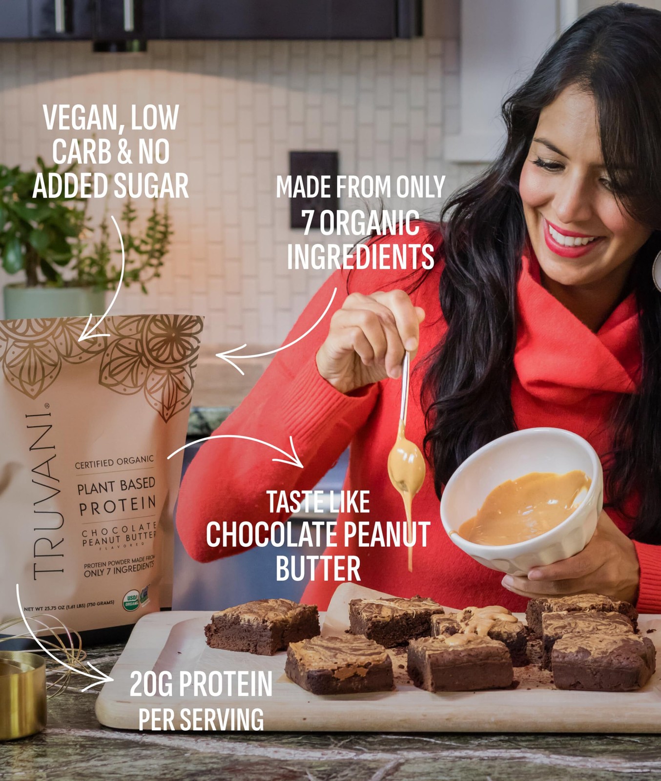 3/27 Truvani Dairy Free Protein Powder | Chocolate Peanut Butter | 20g Organic P