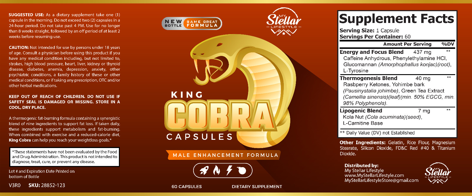 5 Pack King Cobra Capsules for Men-New Improved Formula-60 Capsules x5