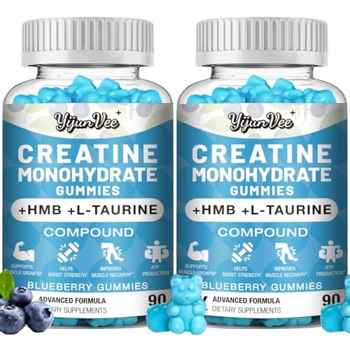 Creatine Monohydrate Gummies 8000mg BCAA Taurine 180 Count