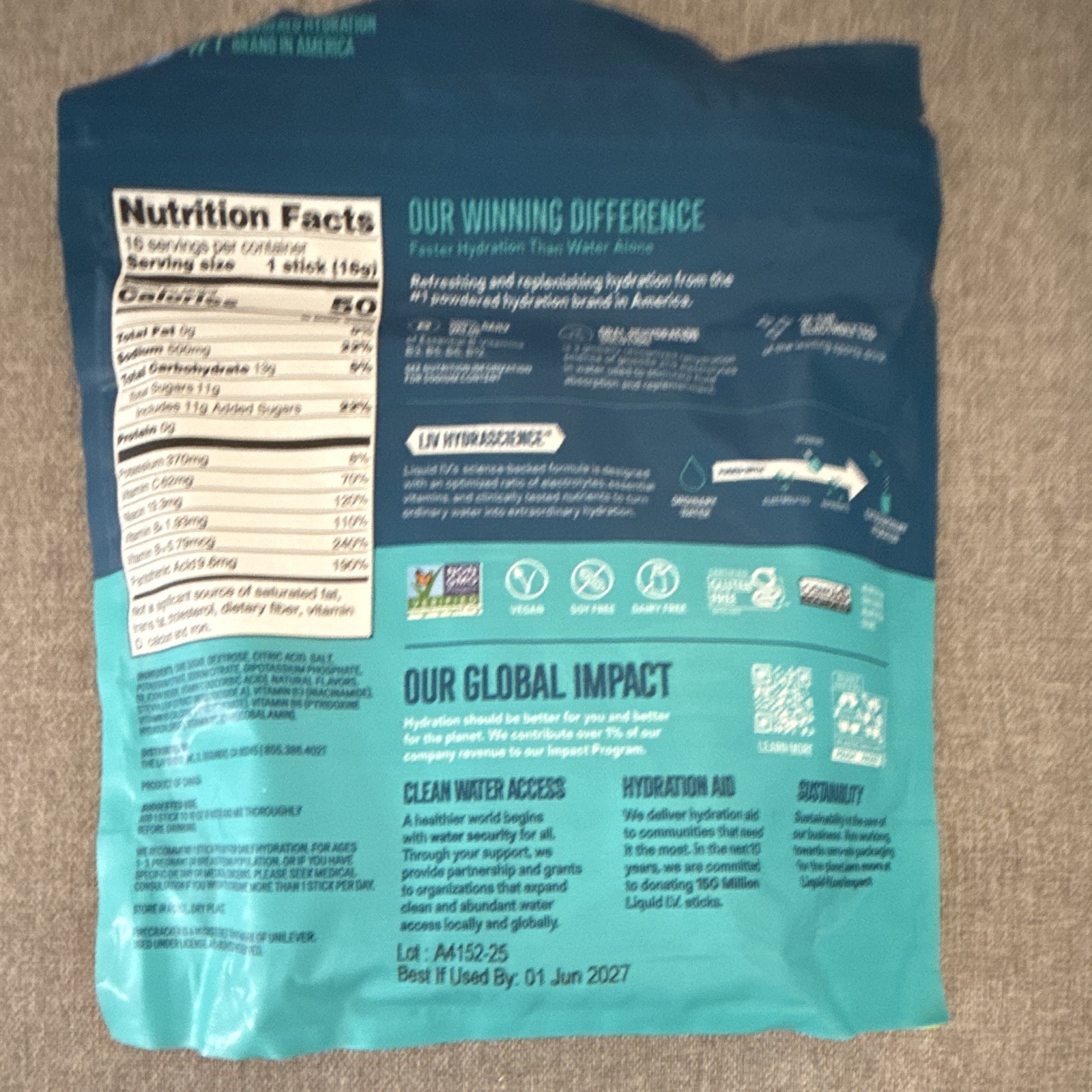 Liquid I.V. Hydration Multiplier Electrolyte Drink Mix Firecracker 16 Sticks