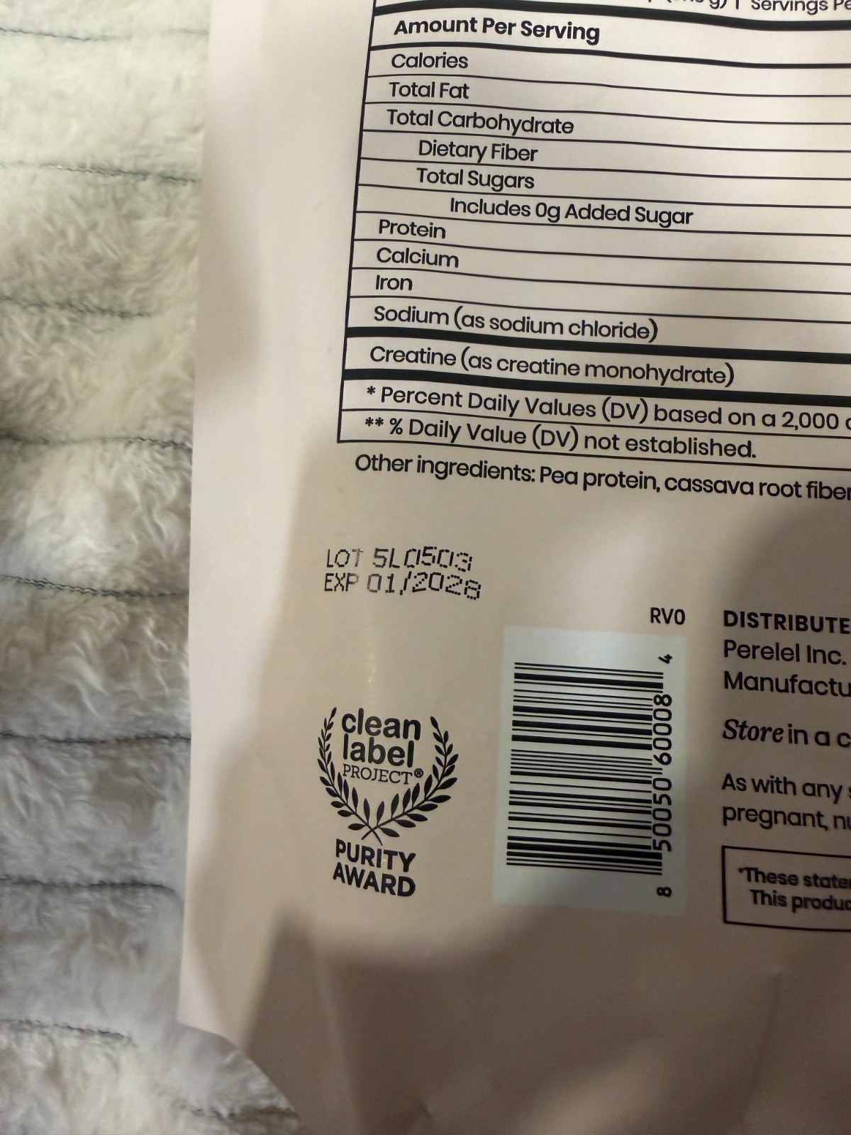 Perelel Triple-Support Protein Fiber Creatine Powder No Sugar Add Vanilla 19.9oz