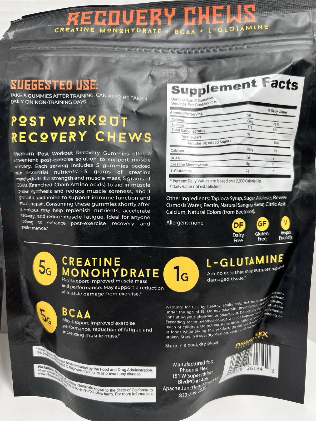 2 LOT of AfterBurn recovery Creatine Monohydrate Chews BCAAs,L-Glutamine Gummies