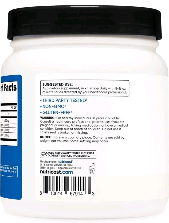 NEW x2 Nutricost BCAA (Unflavored) (180 Serv Total) 90 Serv, 540g, 6g Per Serv