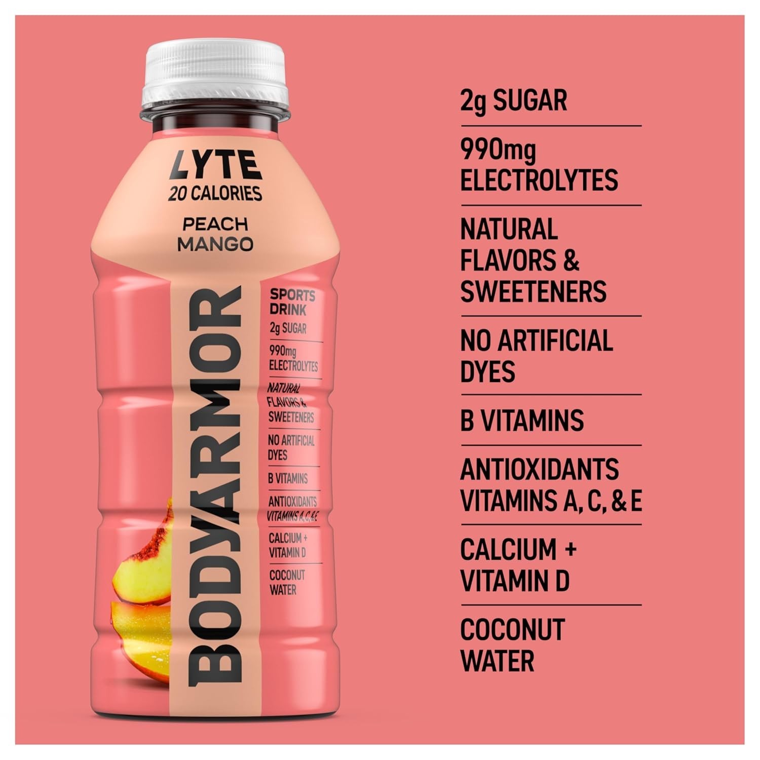 Electrolyte Drink Peach Mango 16 Fl Oz Bottles Pack of 24 Hydration Sports