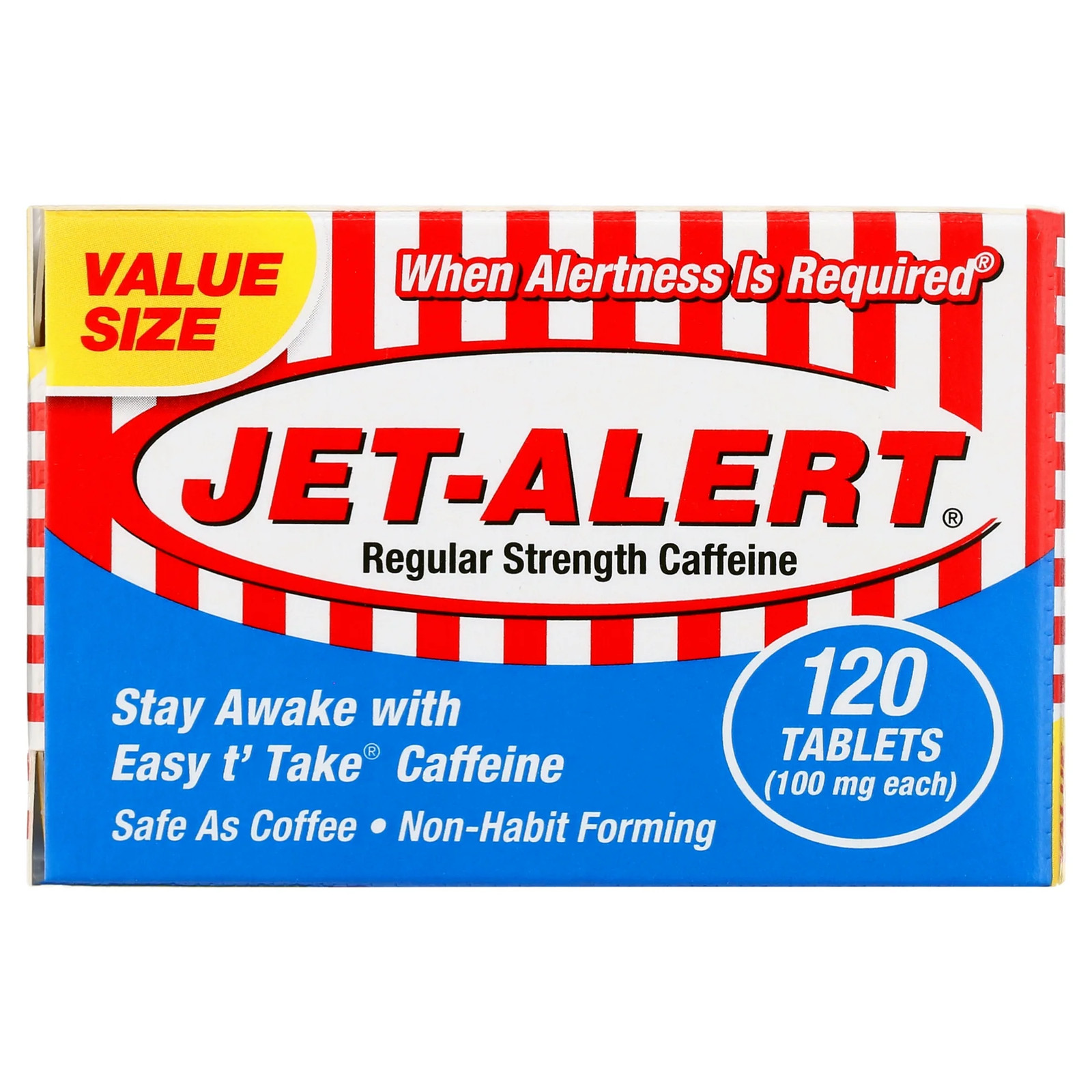 Jet Alert Regular Strength Caffeine 100mg Tablet Restore Mental Alertness 120 Ct
