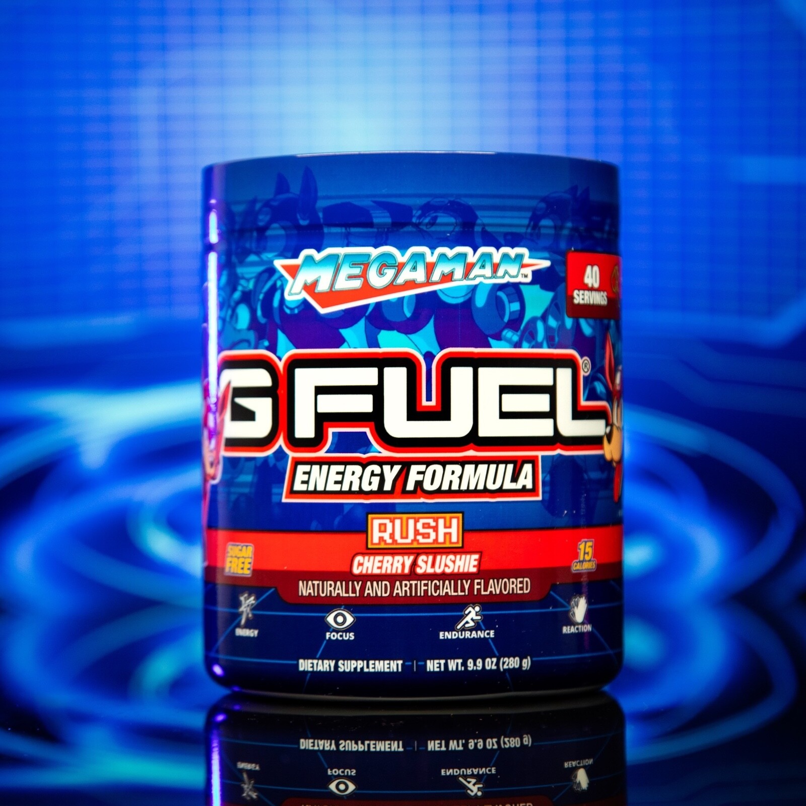 G Fuel Mega Man Rush Icy Cherry Slushie Tub Energy Formula 40 Servings Slushy
