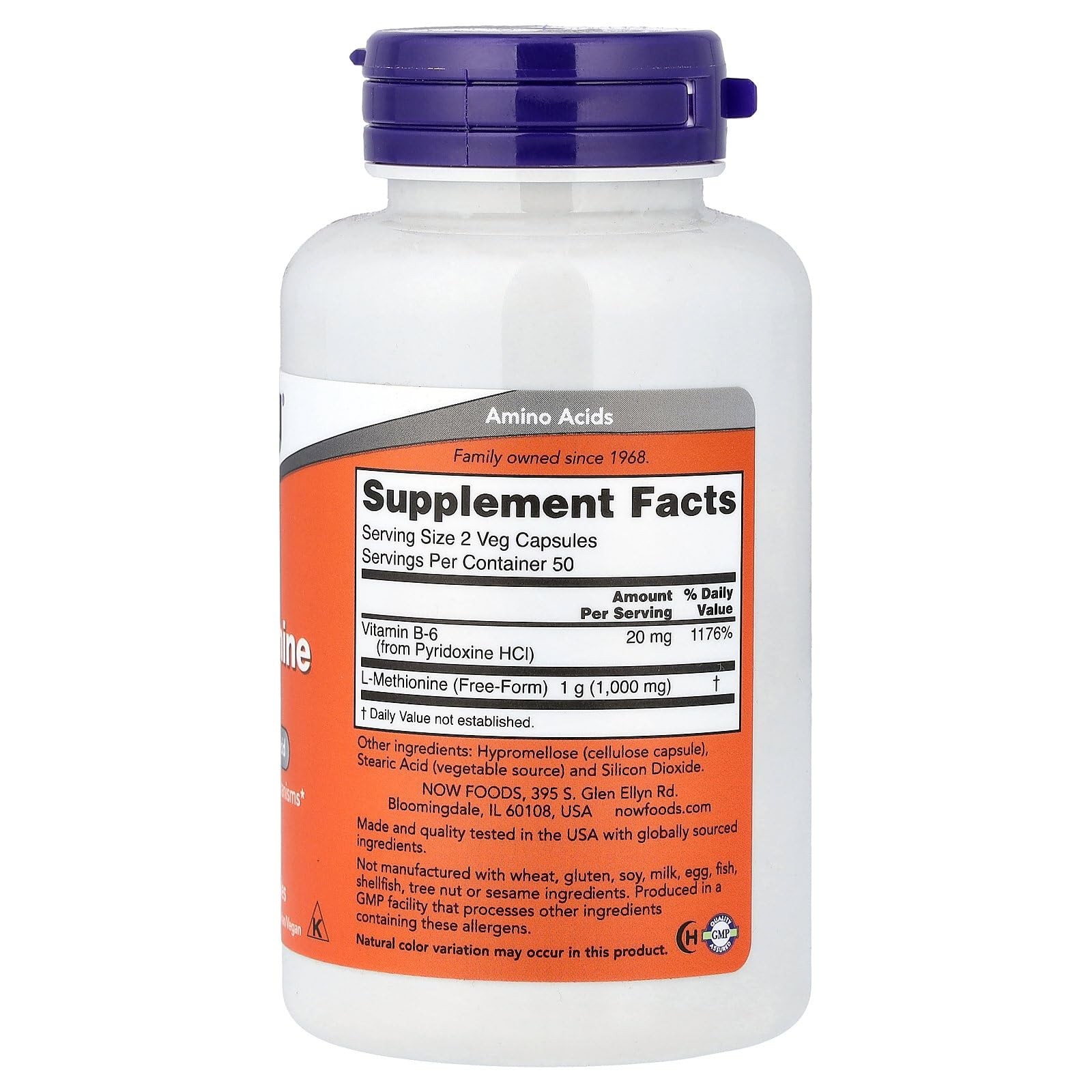 Now Foods L-Methionine 500 mg 100 Caps 100 Count (Pack of 1), No Color