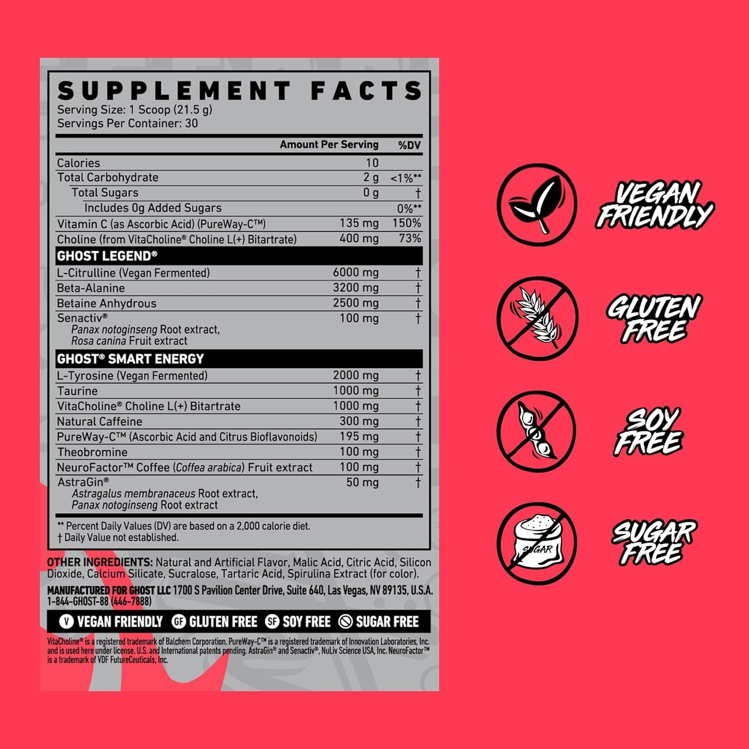 GHOST Legend Pre-Workout Powder, Blue Raspberry – 30 Servings – Pre-Workout for