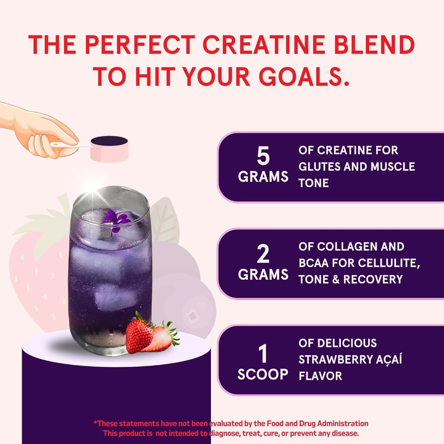 Creatine Monohydrate Powder for Women with Collagen & BCAAs, 30 Servings