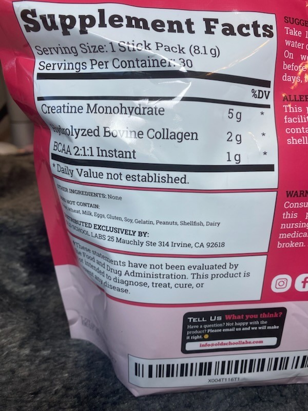 Old School Labs Creatine BCAA Collagen Stick Packs Unflavored 30 Ct New Sealed
