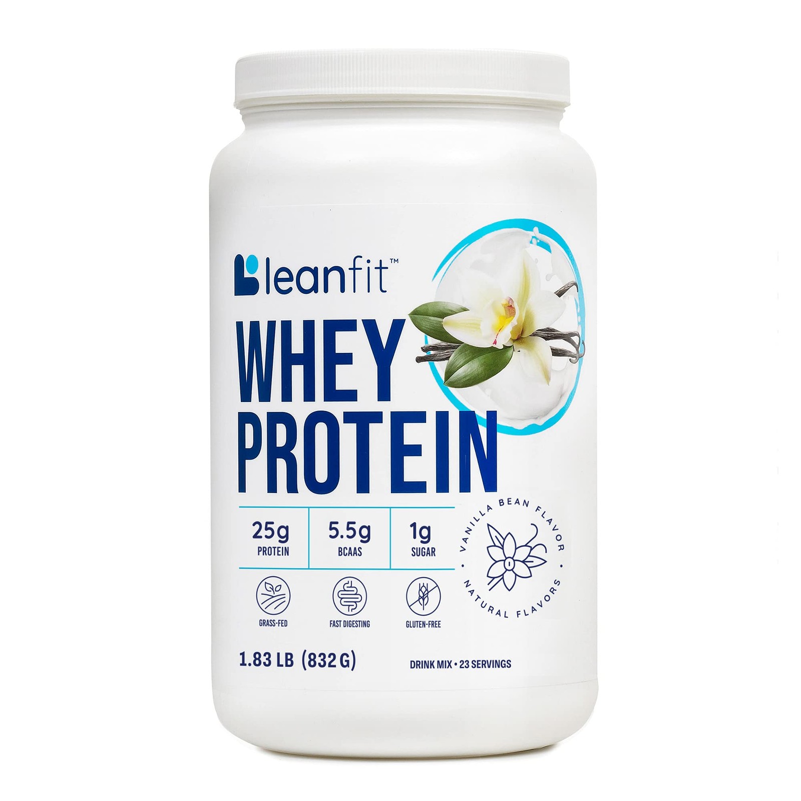 Whey Protein Powder Vanilla, 24g Protein, 23 Servings, 1.8 lb Tub, Keto