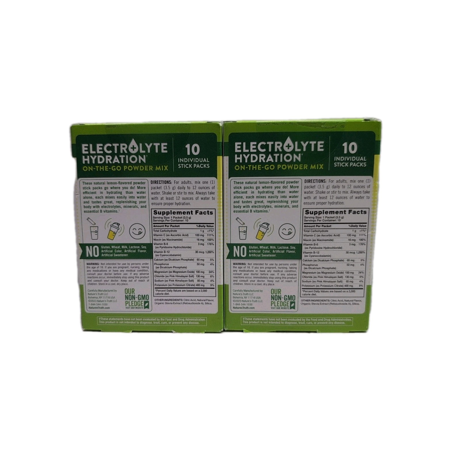 (2) Nature’s Truth Electrolyte Hydration Lemon 10 Stick Packs Each. Exp 02/2027