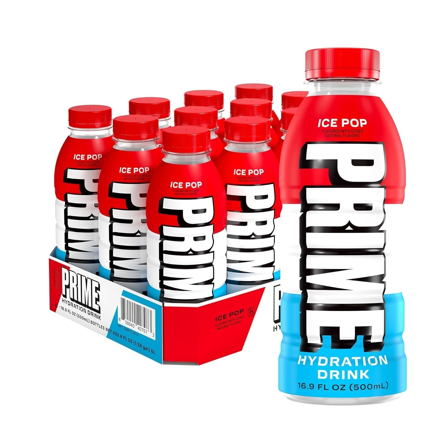 Prime Hydration Ice Pop Electrolyte Drink BCAAs Vitamins 12 Pack 16.9 oz