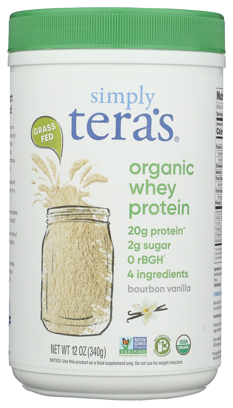 Organic Bourbon Vanilla Whey Protein By Simply Tera’S 12 Oz Powder 1 Pack