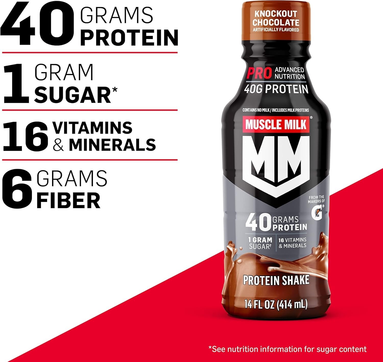 Muscle Milk Pro Advanced Protein Shake Chocolate 40g Protein 12 Pack 14oz