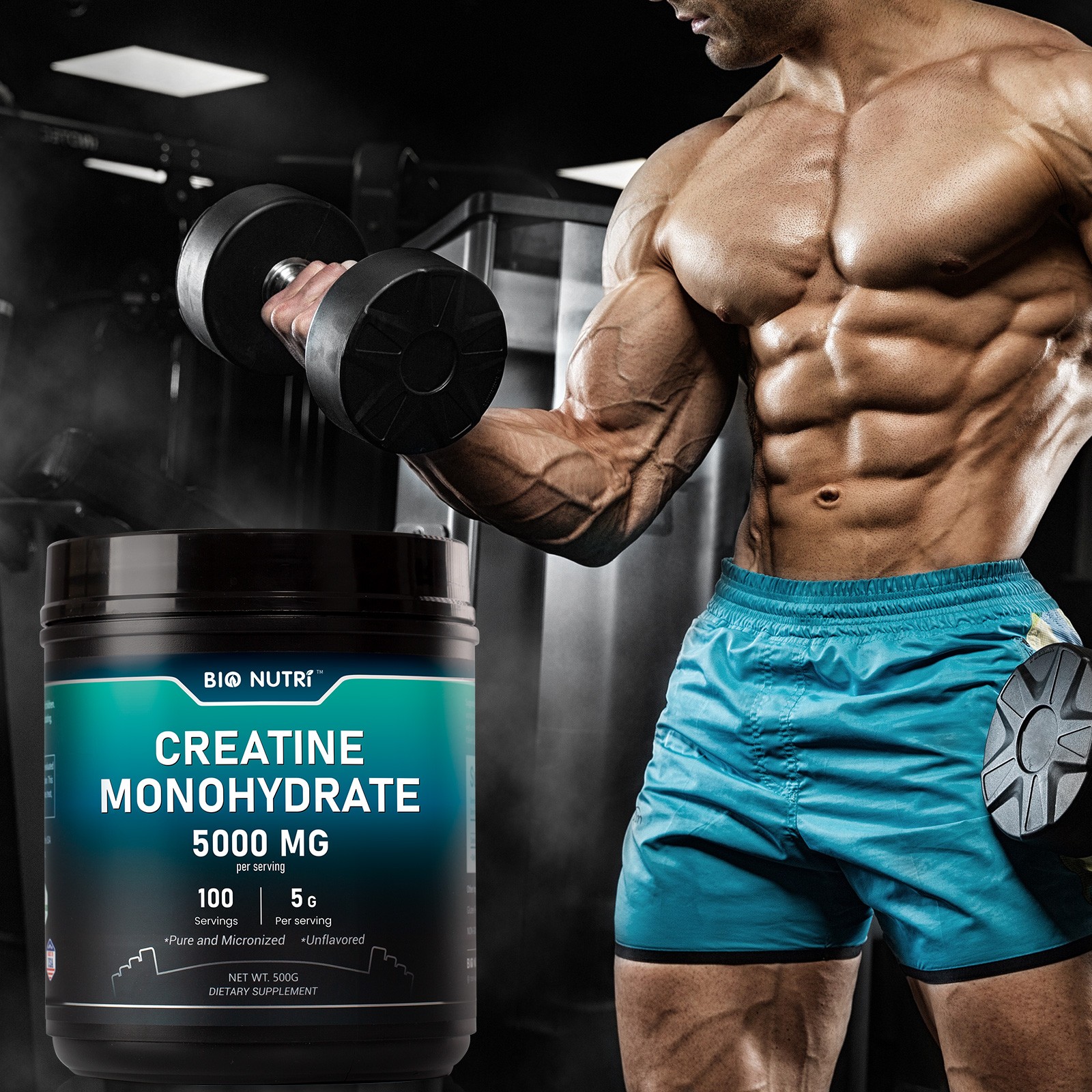 Pure Creatine Monohydrate 5000 mg Powder Micronized 100 Servings 5g Per Serving