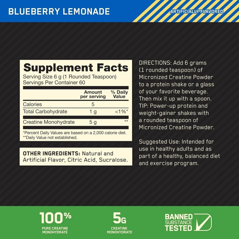 2X Optimum Nutrition Micronized Creatine Powder BlueBerry Lemonade 12.69 oz