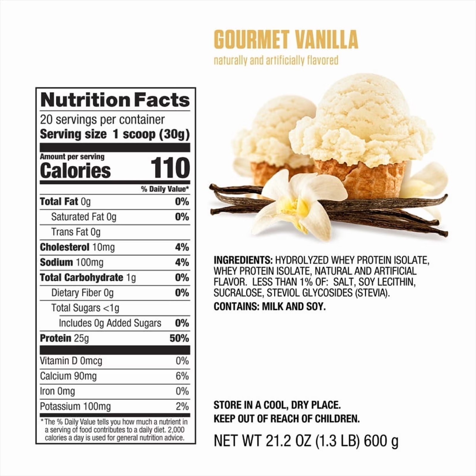 Dymatize ISO100 Hydrolyzed Whey Isolate Protein Powder, Gourmet Vanilla, 20 Serv