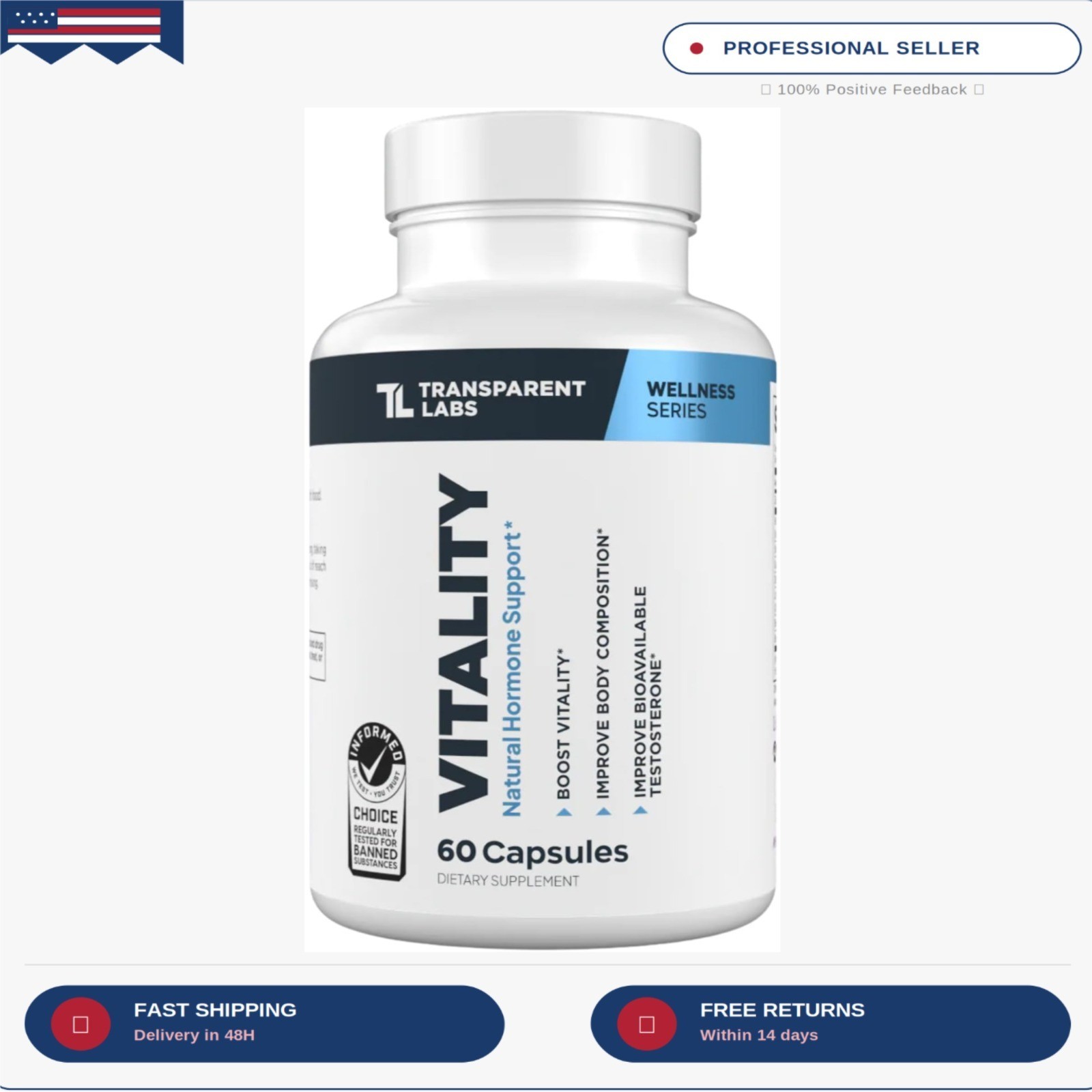Transparent Labs Vitality Testosterone Booster – Testosterone Supplement for Men