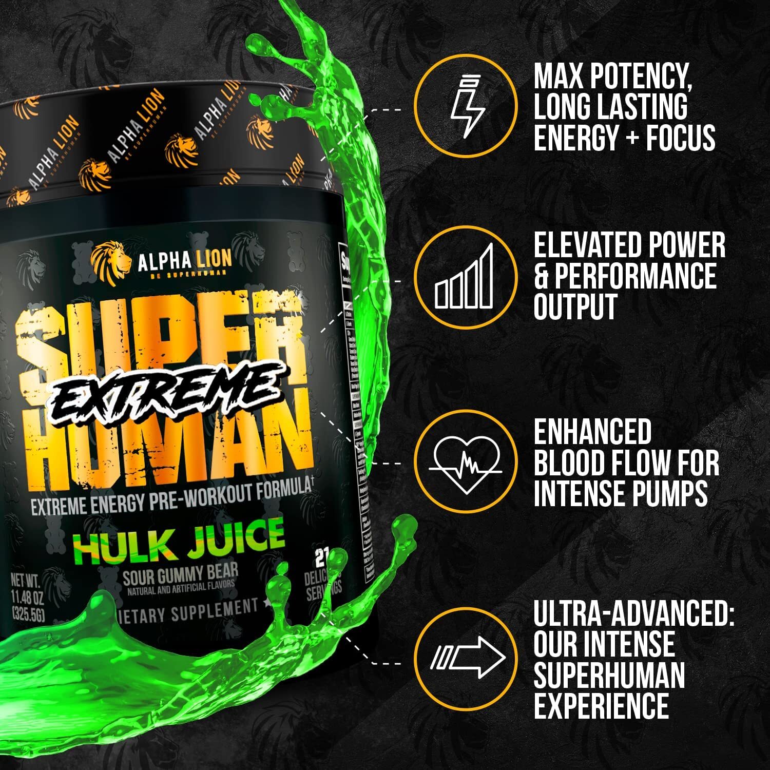 Alpha Lion Superhuman Extreme Energy Hardcore Preworkout 21 Full Servings New