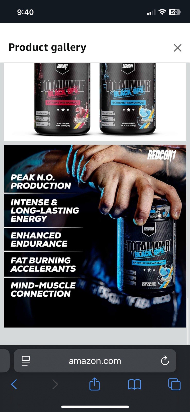 REDCON1 Total War Black Ops Preworkout 384g Sour Gummy Bear Energy Boost