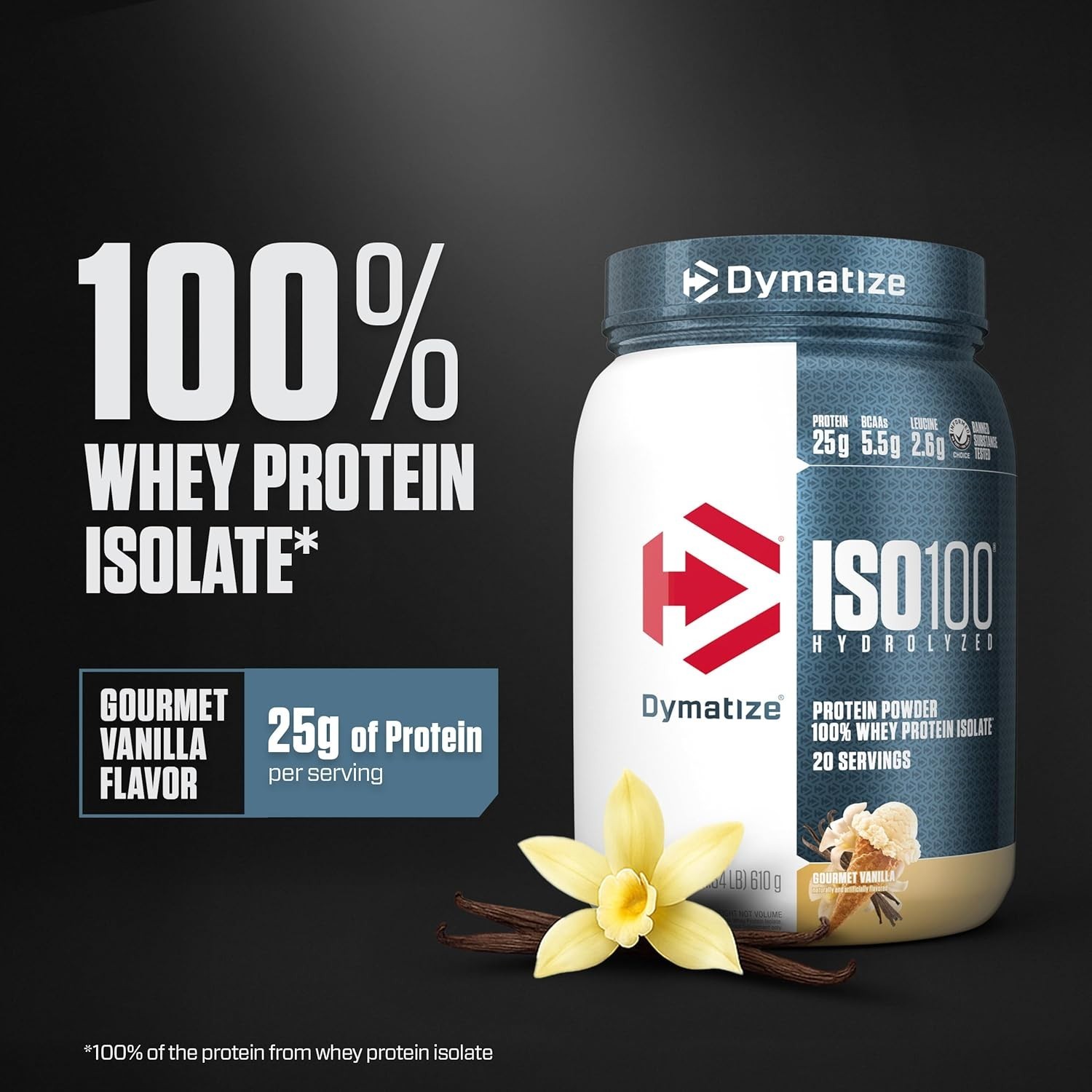Dymatize ISO100 Whey Protein Powder Isolate, Gourmet Vanilla, 25g of Protein, 5.