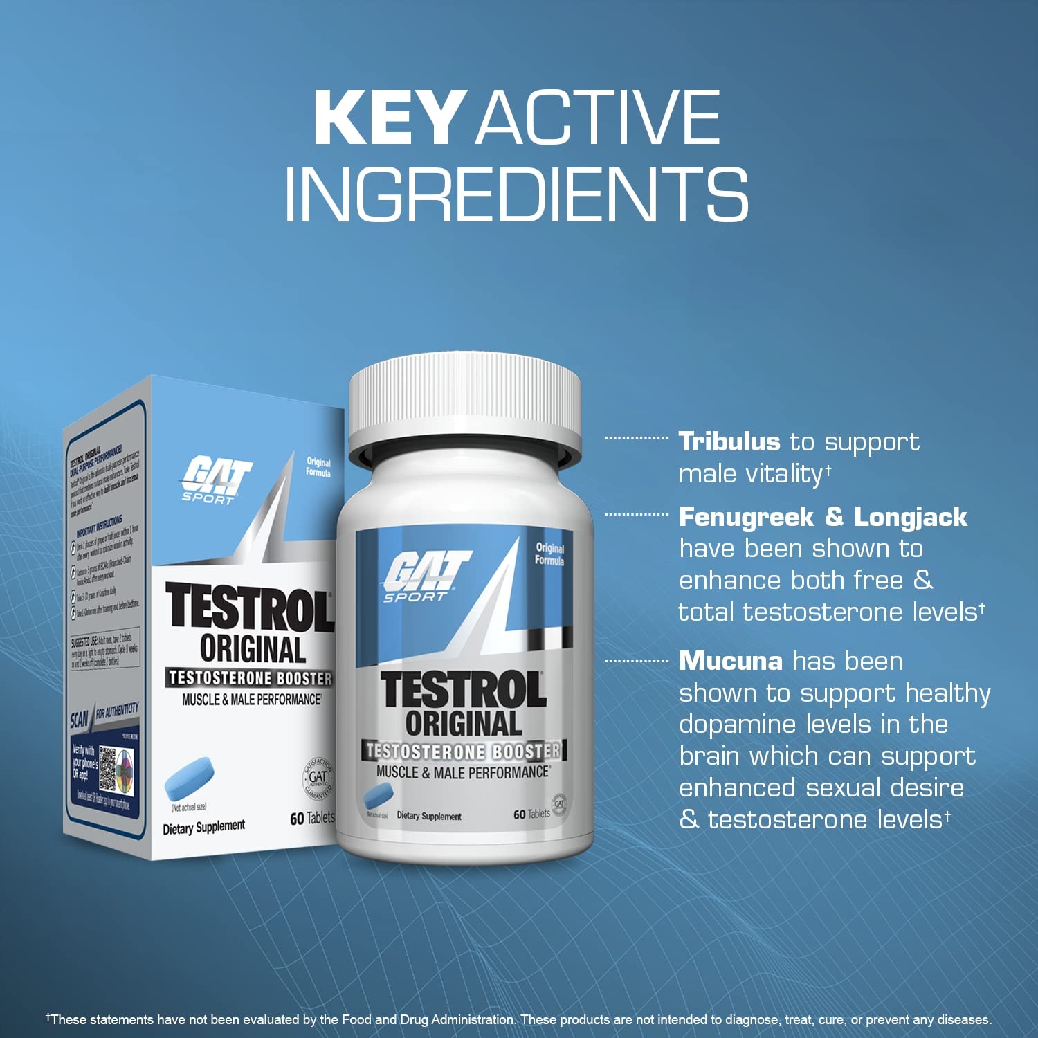 GAT Sport Testrol Original Test Booster | Male 60 count (Pack of 1)