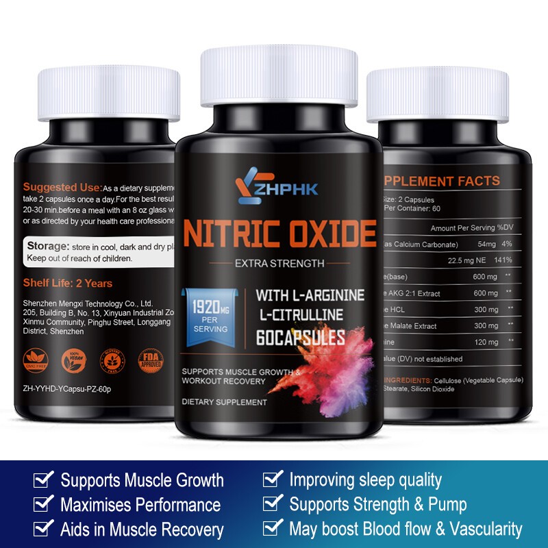 60 Nitric Oxide Booster Supplement w/ L-Arginine Premium Workout Muscle Capsule