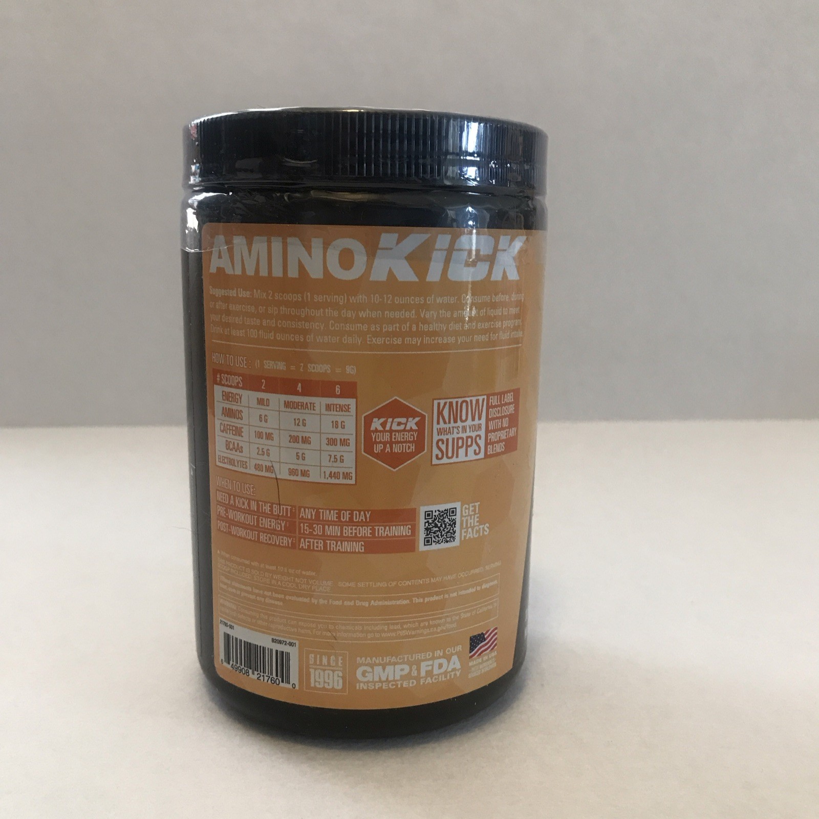 NutraBio Amino Kick Georgia Peach Tea Powder 270g 30 Servings All Natural
