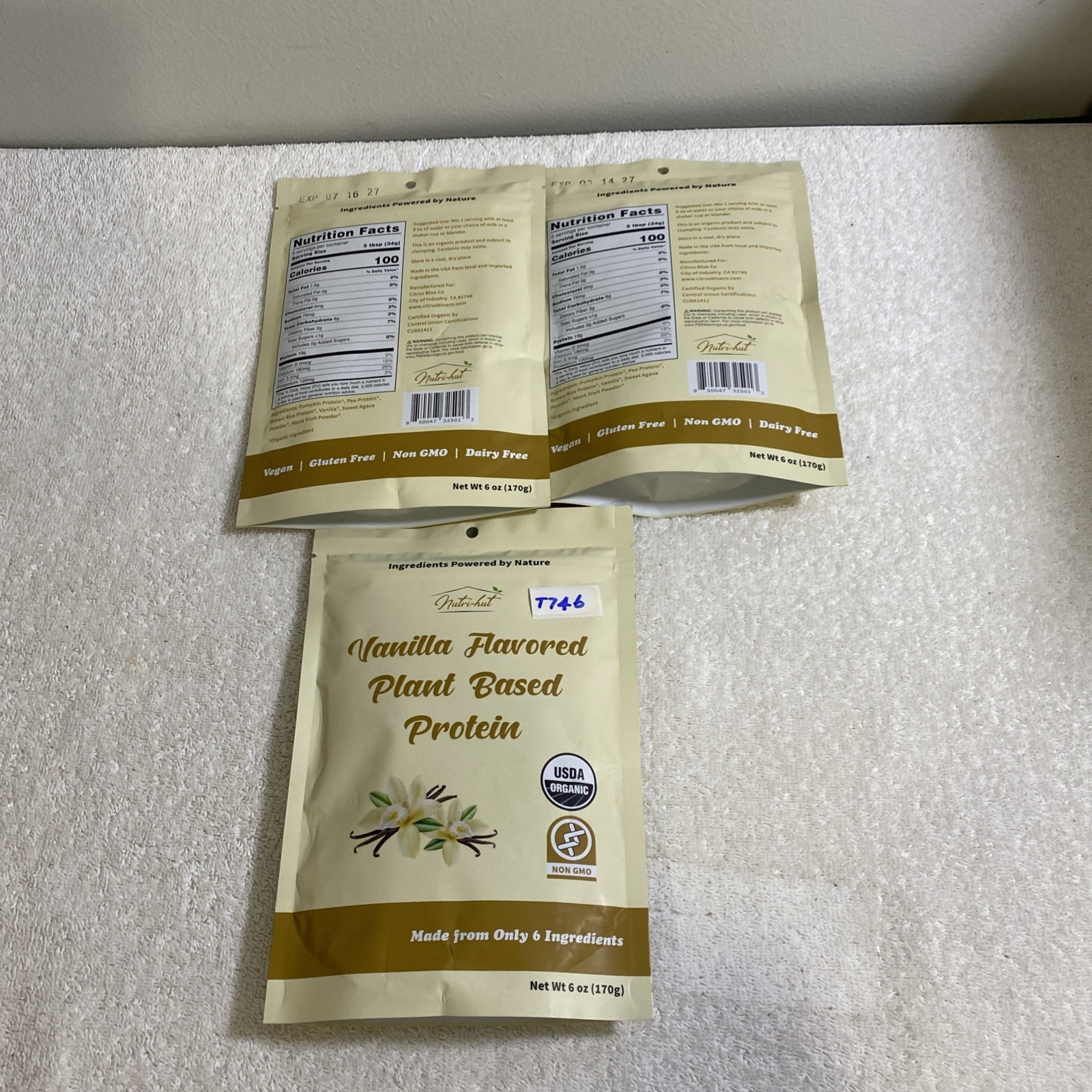Lot Of 3, Nutri Hut, Plant Based Protein Powder, 6 oz Each Vanilla, (T746)