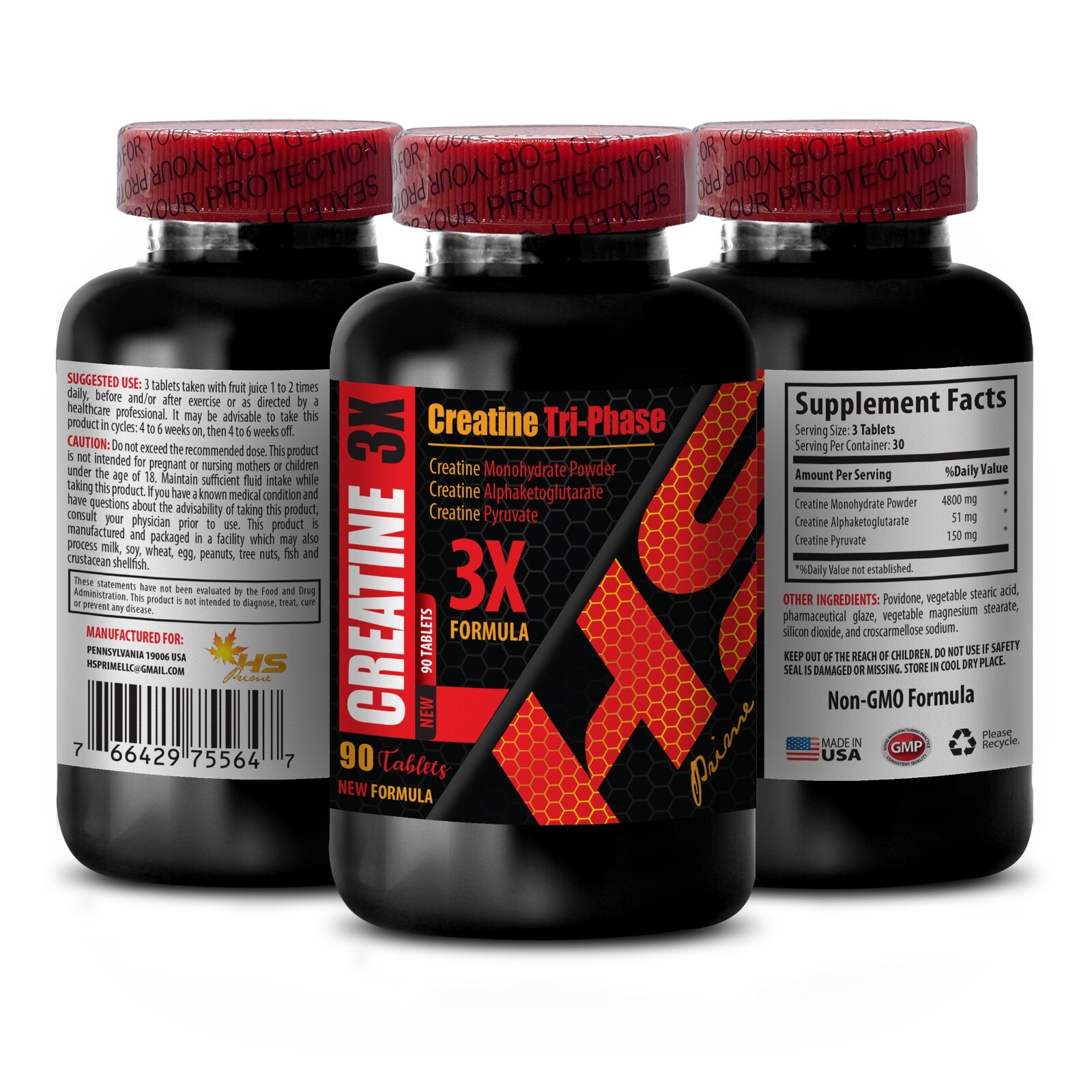 Strength & Muscle – CREATINE 3X – Creatine Monohydrate 2 Bottle 180 Tablets