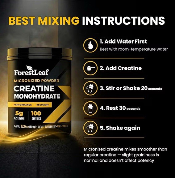 ForestLeaf Creatine Monohydrate Powder 500g Micronized 100 Servings EXP 12/2028