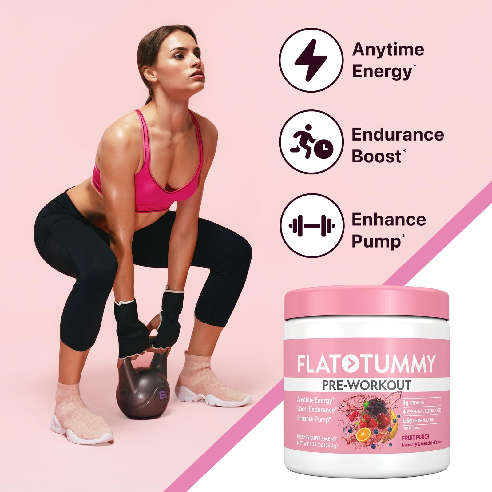 Flat Tummy Pre Workout Powder For Women Energy Endurance And Muscle Support 3G