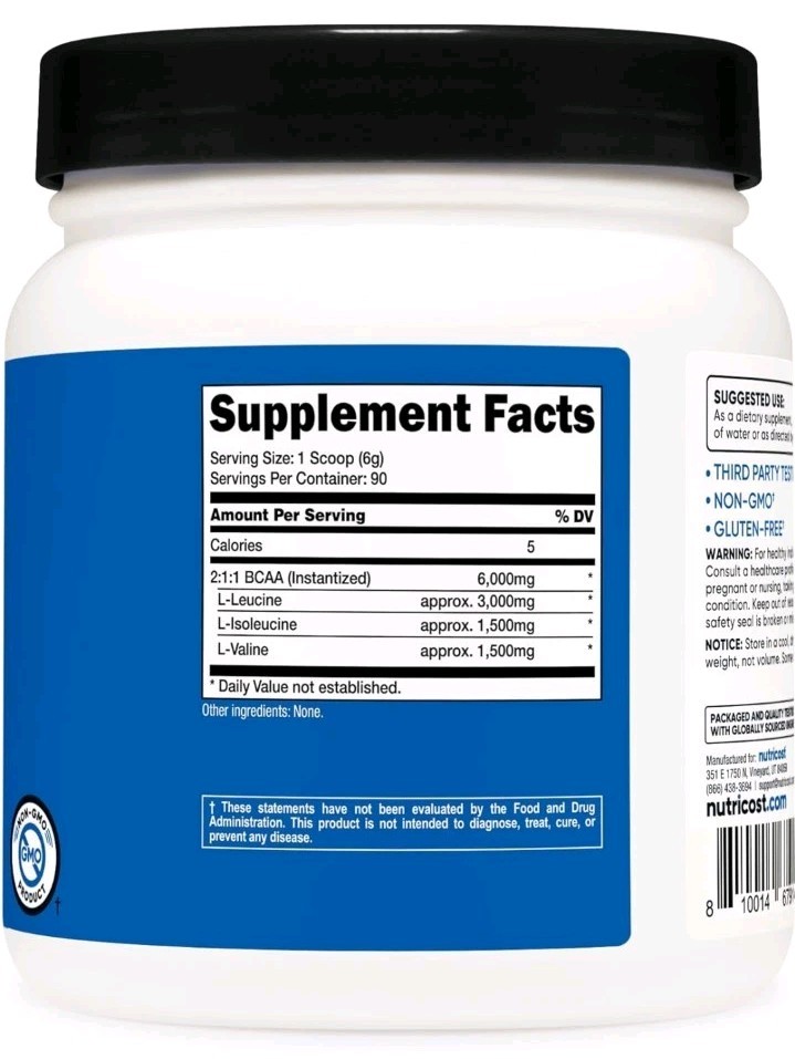 NEW x2 Nutricost BCAA (Unflavored) (180 Serv Total) 90 Serv, 540g, 6g Per Serv