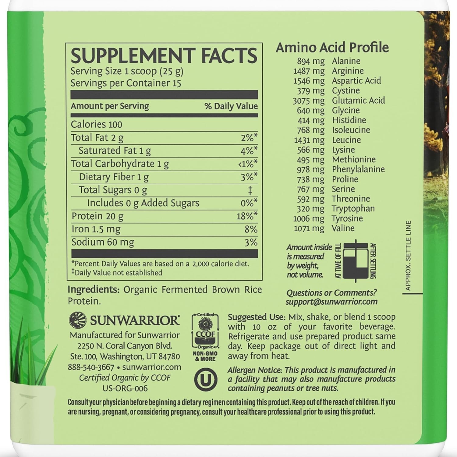 Sunwarrior Classic Organic Brown Rice Vegan Protein Powder, 375g, Unflavored