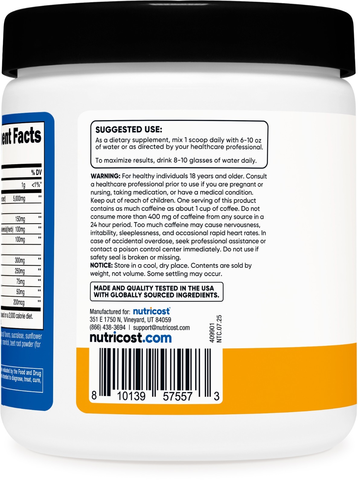 Nutricost Creatine + Energy 30 Servings (Peach Mango Flavored)