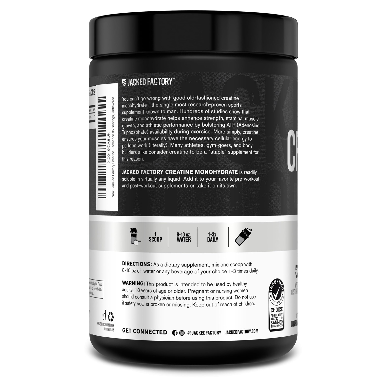 Jacked Factory Creatine Monohydrate Powder 85 Servings (Pack of 1), No Color