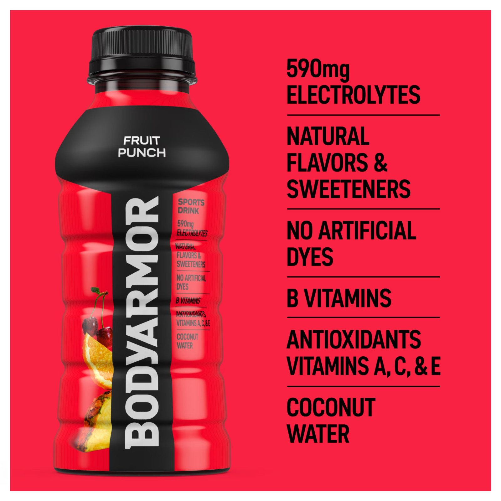 BODYARMOR Fruit Punch Electrolyte Sports Drink Bottles, 12 fl oz, 8 Pack