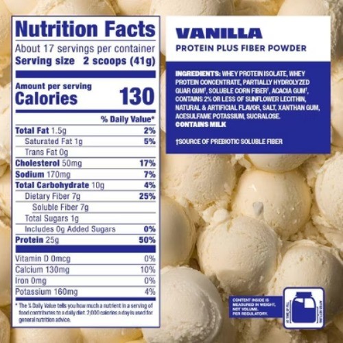 Premier Protein Plus Fiber Powder – Vanilla – Whey Protein – 24.6oz/17 Servings