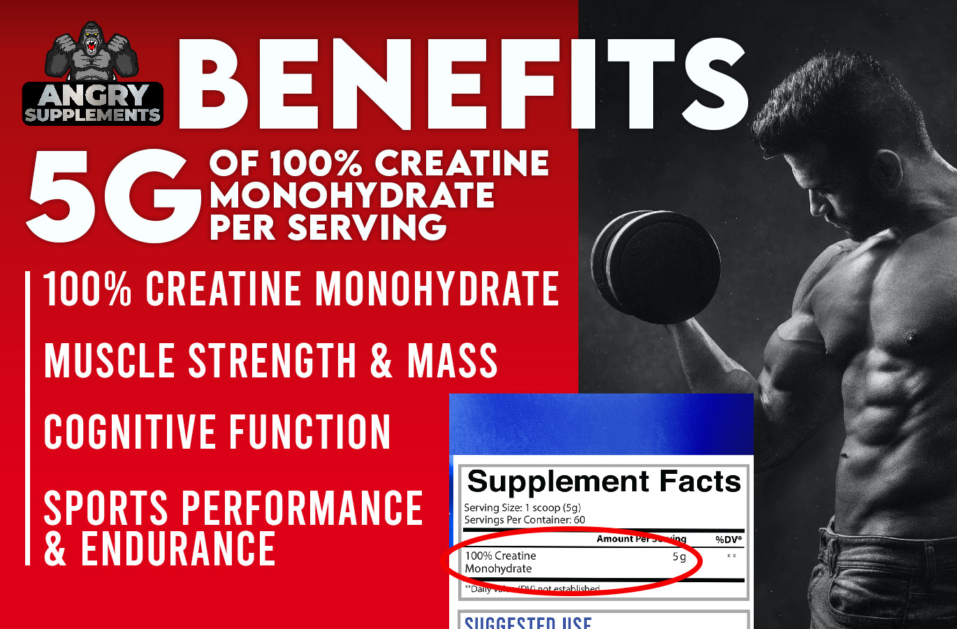 AS Creatine Monohydrate Powder 400 SERVINGS 5G Men Muscle Gain 2.2 LBS BAG 2PACK