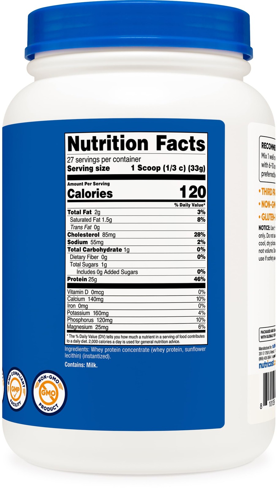 Nutricost Whey Protein Concentrate (Unflavored) 2LBS – 2 Pound (Pack of 1)