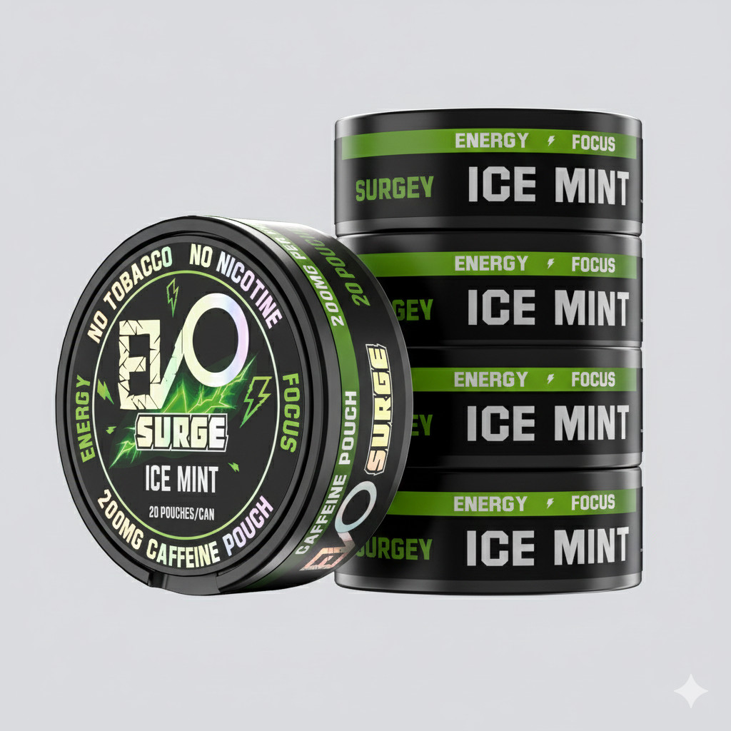 EVO Surge 200mg Caffeine Boost Pouches – 5 Pack (20 Count/Can) – ICE MINT