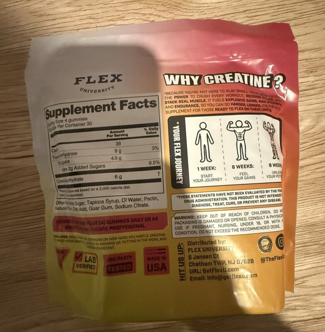 Creatine Monohydrate Unisex Pre Workout Watermelon Gummies 30 Servings EXP 11/26