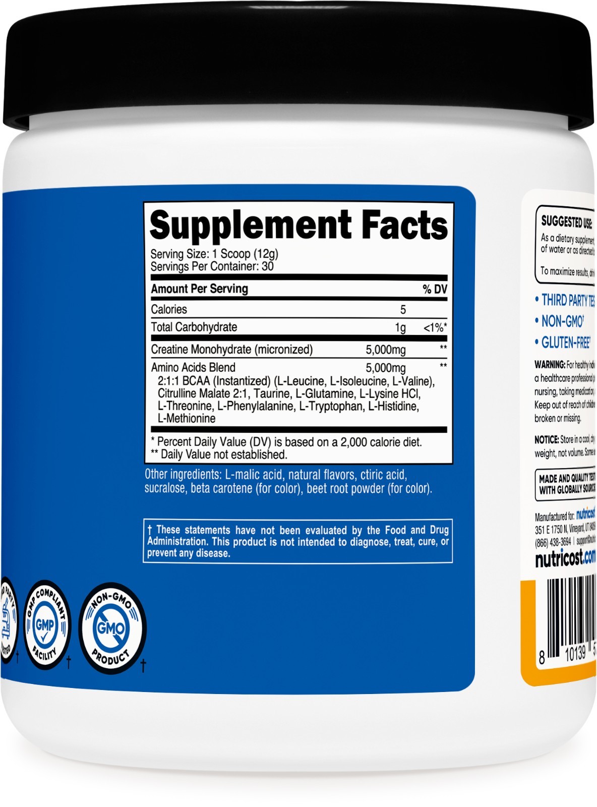 Nutricost Creatine + Aminos 30 Servings (Peach Mango Flavored)