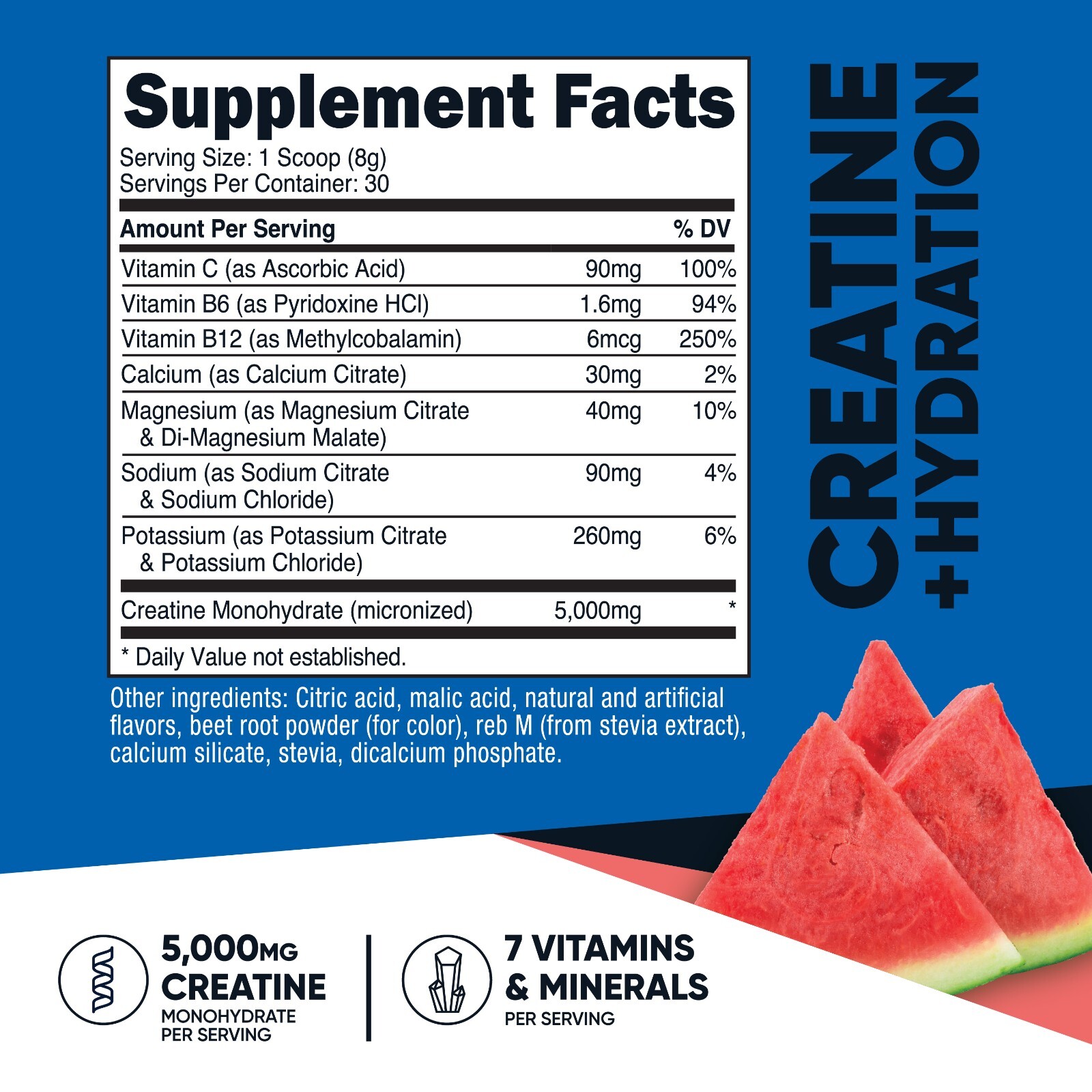 Nutricost Creatine Monohydrate + Hydration Watermelon Flavored, 30 Servings