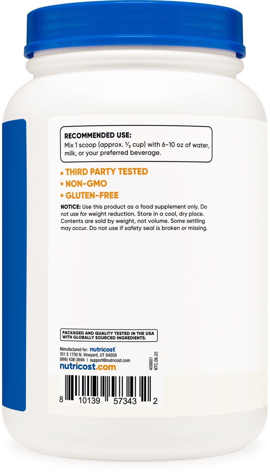 Nutricost Grass-Fed Whey Protein Isolate (Unflavored) 2LBS