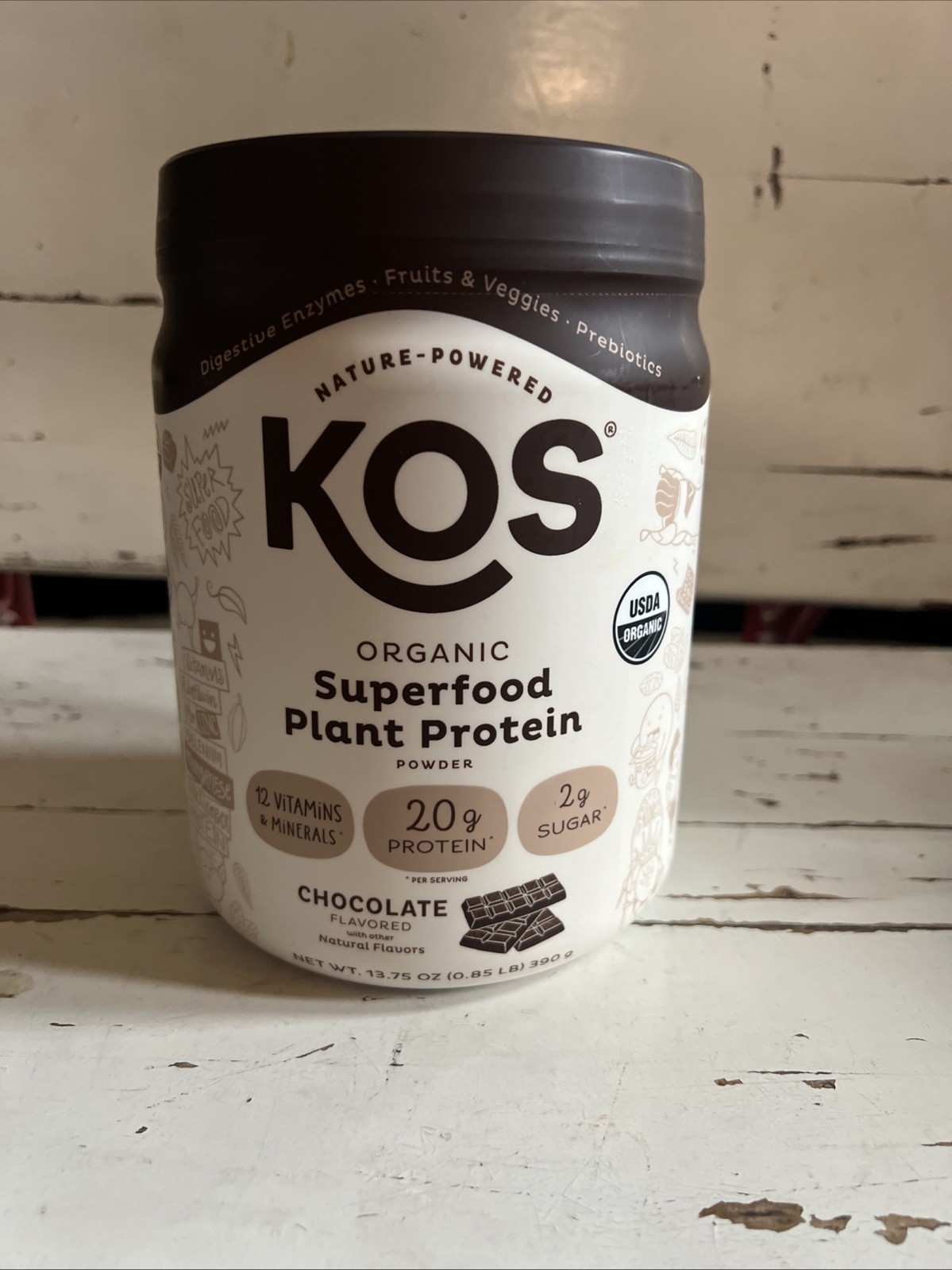 KOS Nature Powered Organic Plant Protein 20g Protein Chocolate Flavored 13.75 Oz