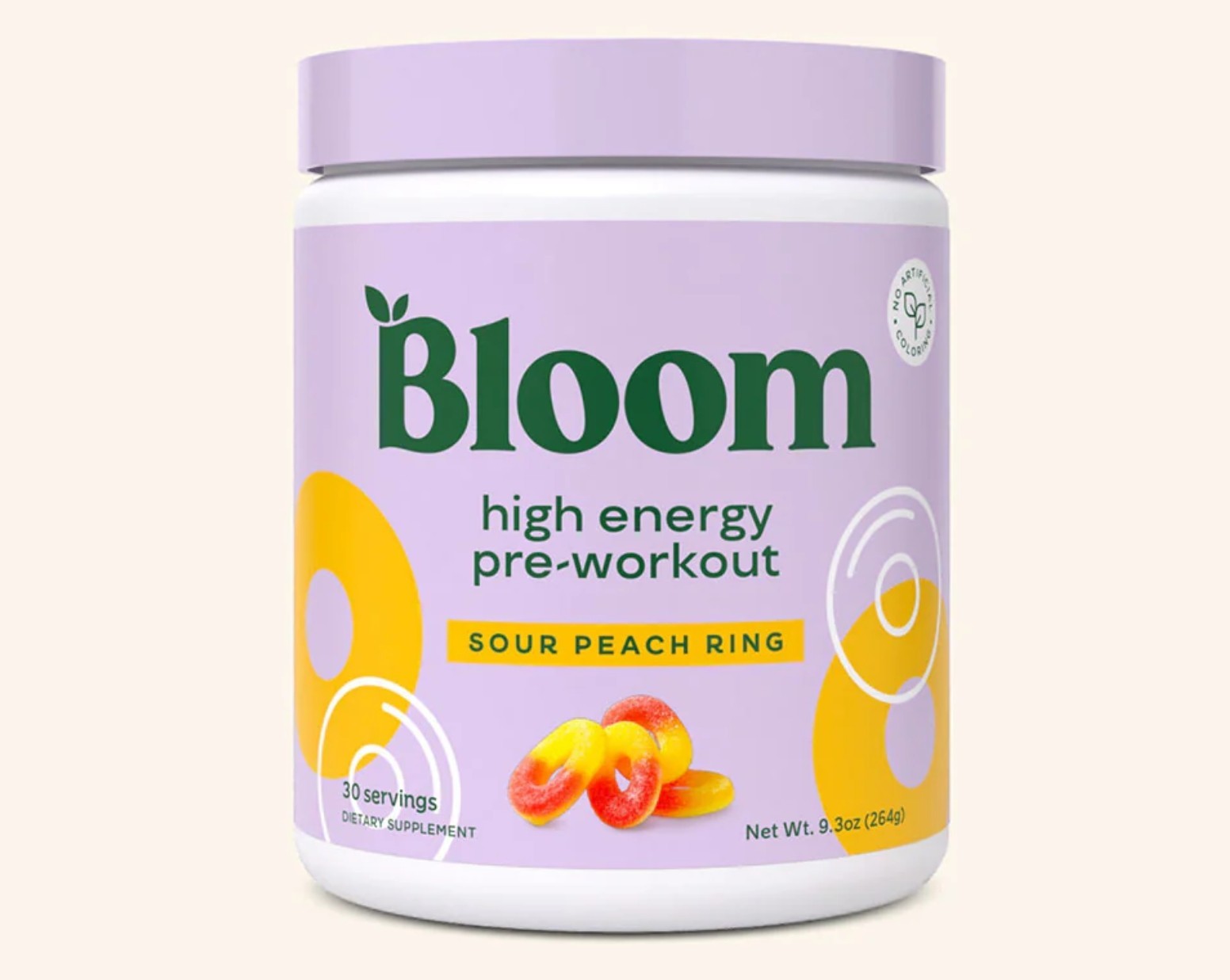 Bloom HIGH ENERGY PRE-WORKOUT 7 oz Size (30 Ser) Sour Peach Rings BEST BY 8/26