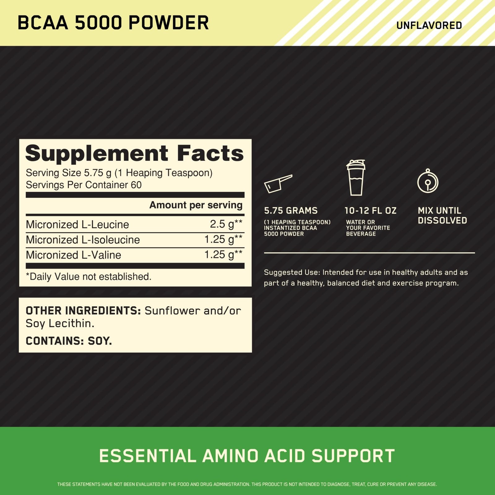 Optimum Nutrition Instantized BCAA Powder, Unflavored, Keto Friendly Branched…