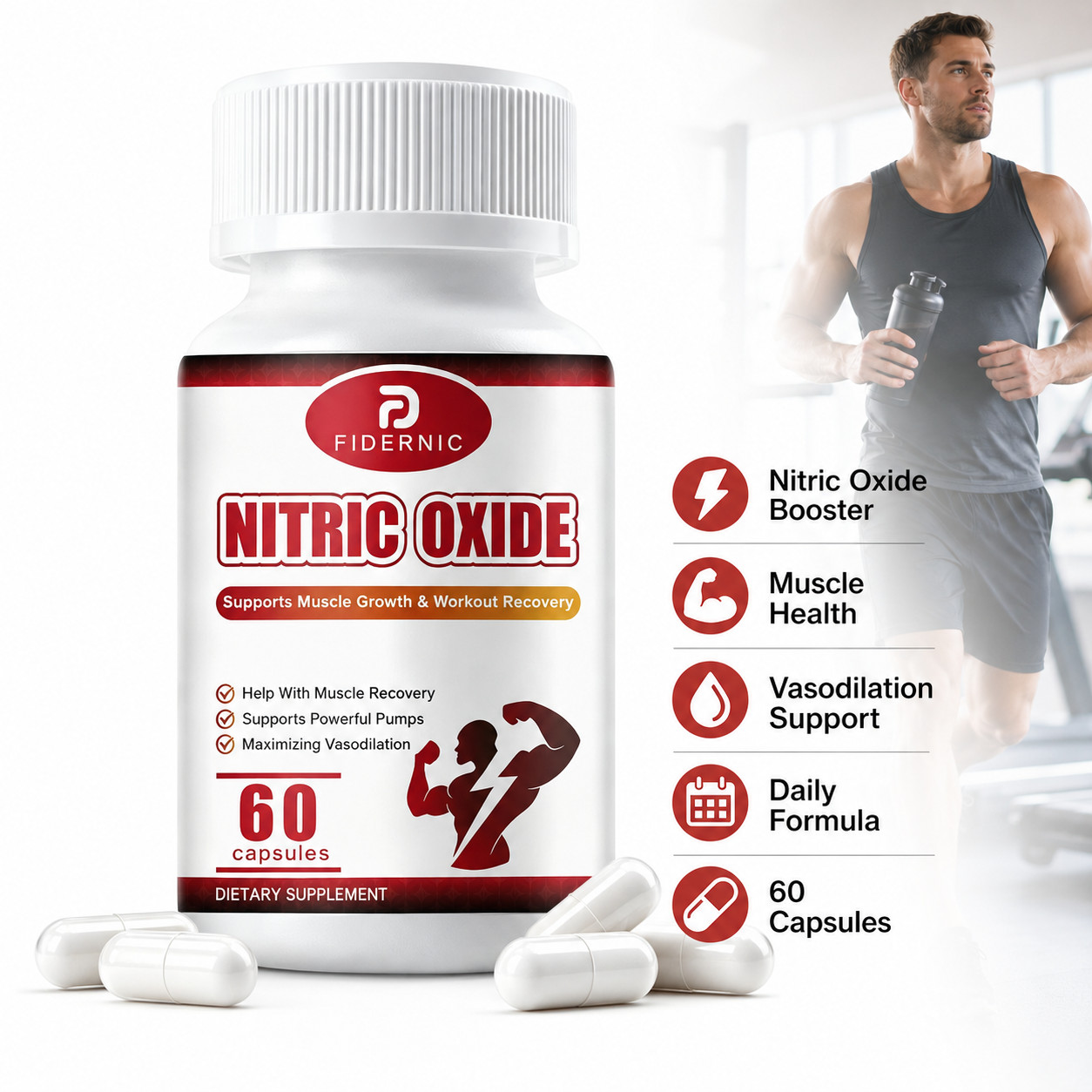 Nitric Oxide Booster 60 Capsules Muscle Pump Workout Support